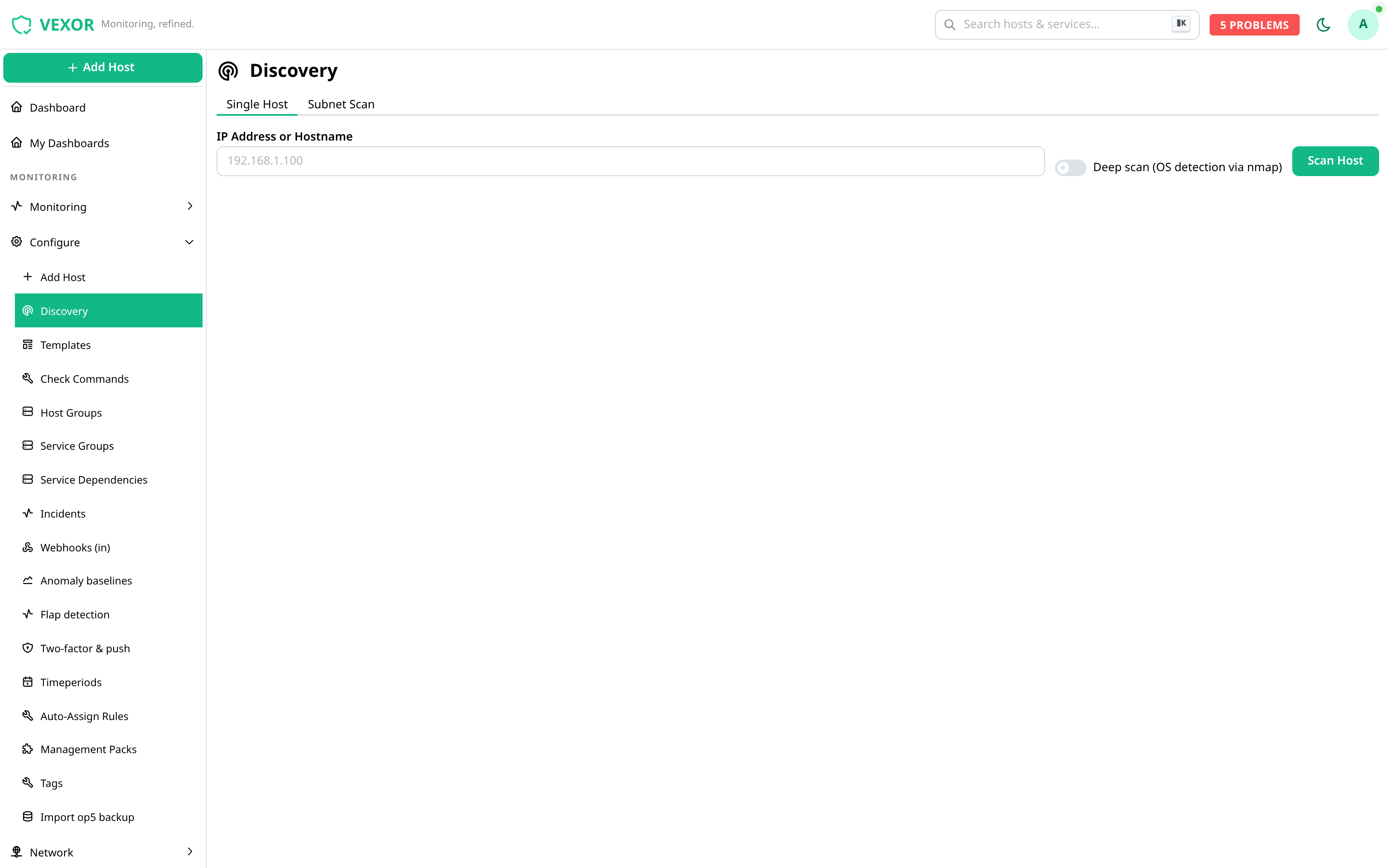 Host discovery scan listing discovered services